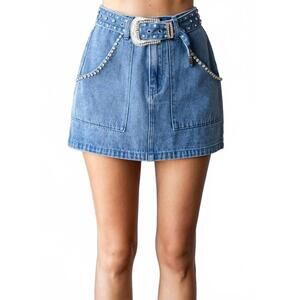 NEW VEVERET rhinestone cowgirl denim skirt in medium wash